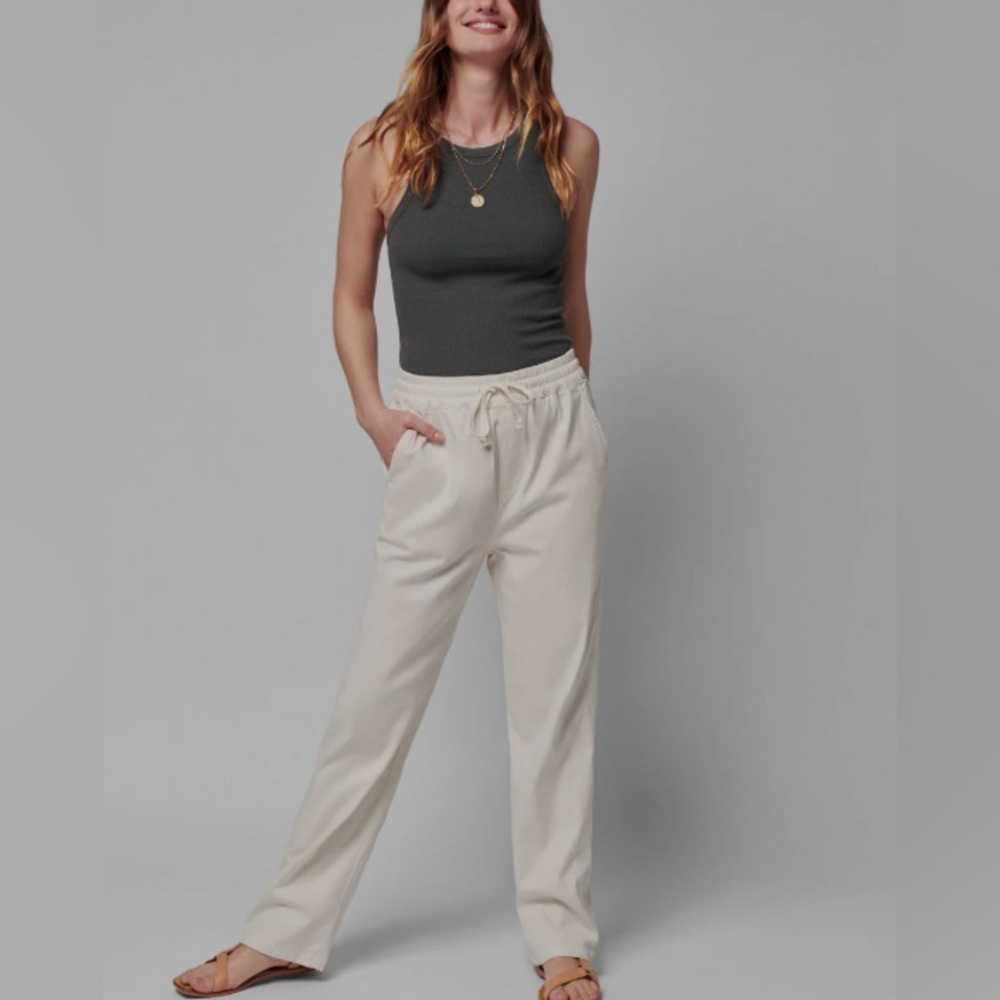 Faherty Whisper White Essential Pant Elastic Waist Straight Leg Relaxed Size XL